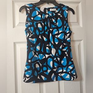 Calvin Klein Sleeveless Pleat Neck Abstract Geo Print Top